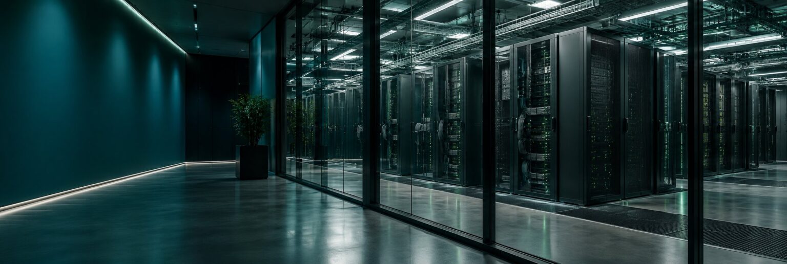 CRISAM® Bildwelt Technologie: Rechenzentrum mit Serverschränken hinter Glas